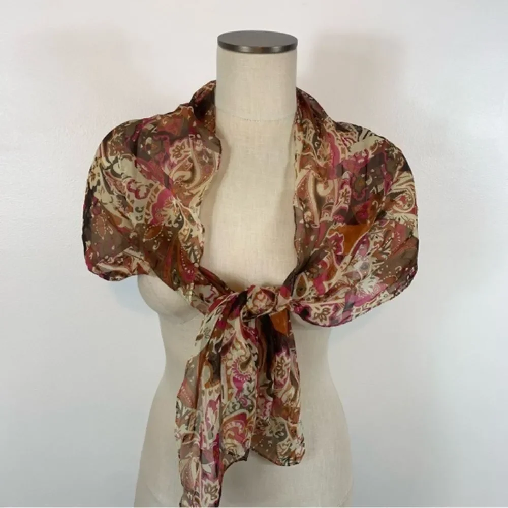CJ Banks Floral Paisley Abstract Print Oblong Scarf Silky Sheer